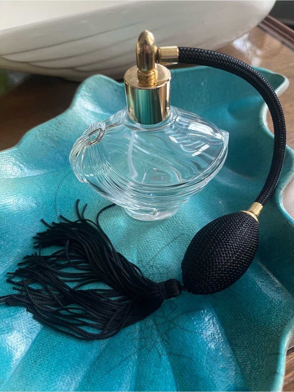 Vintage French Crystal Atomizer Perfume Bottle with Black Atomizer Bulb
